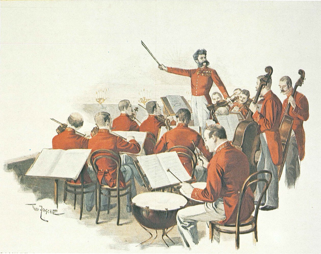 Avusturyalı besteci Johann Strauss II ve müzik grubu mahkeme balosunda. by Theo Zasche