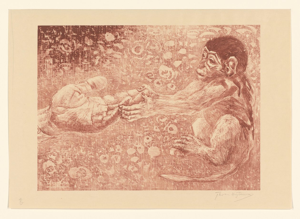 Uzanmış bir el alarak maymun by Theo van Hoytema (signed by artist)
