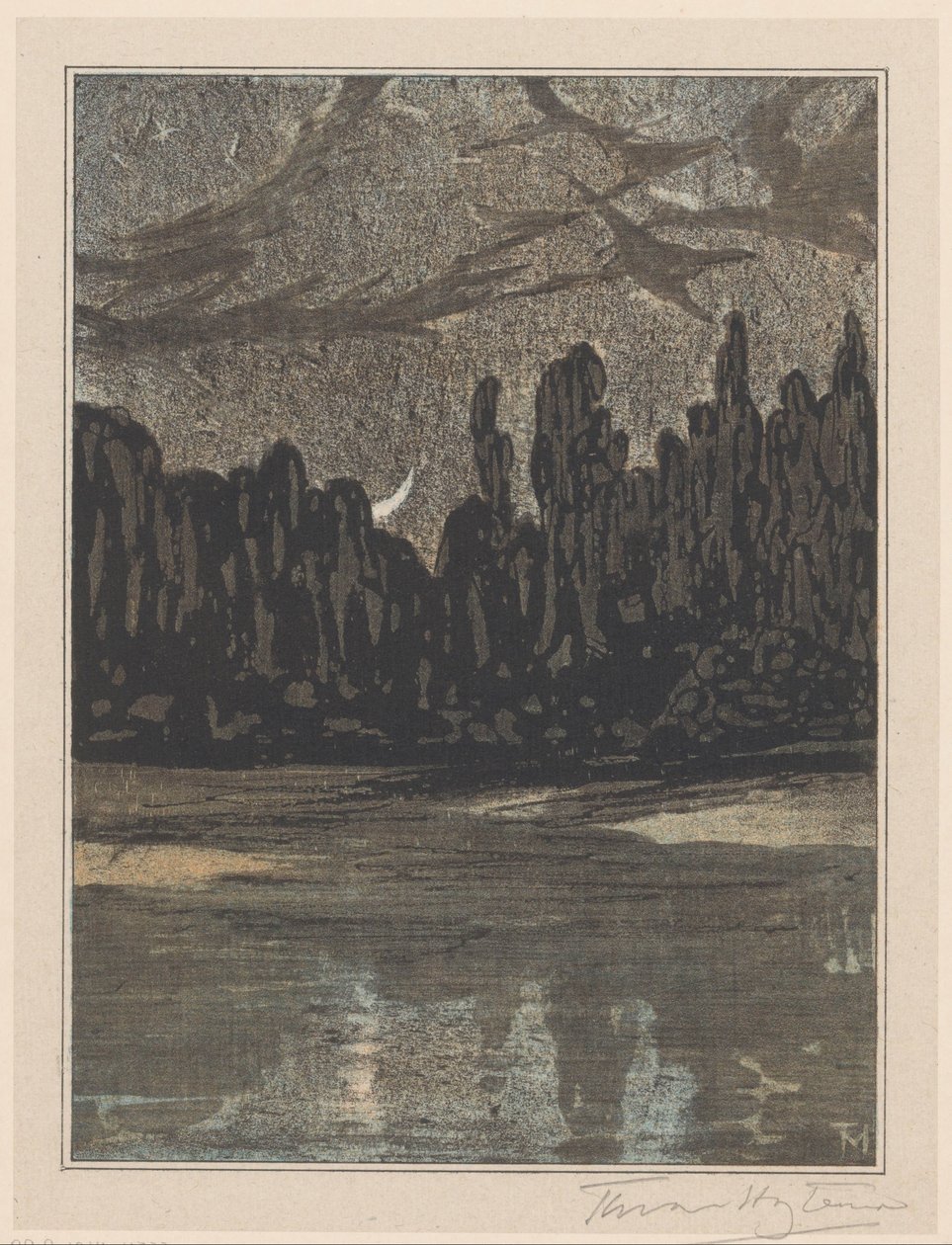 Göçmen kuşlarla gece manzarası by Theo van Hoytema (signed by artist)