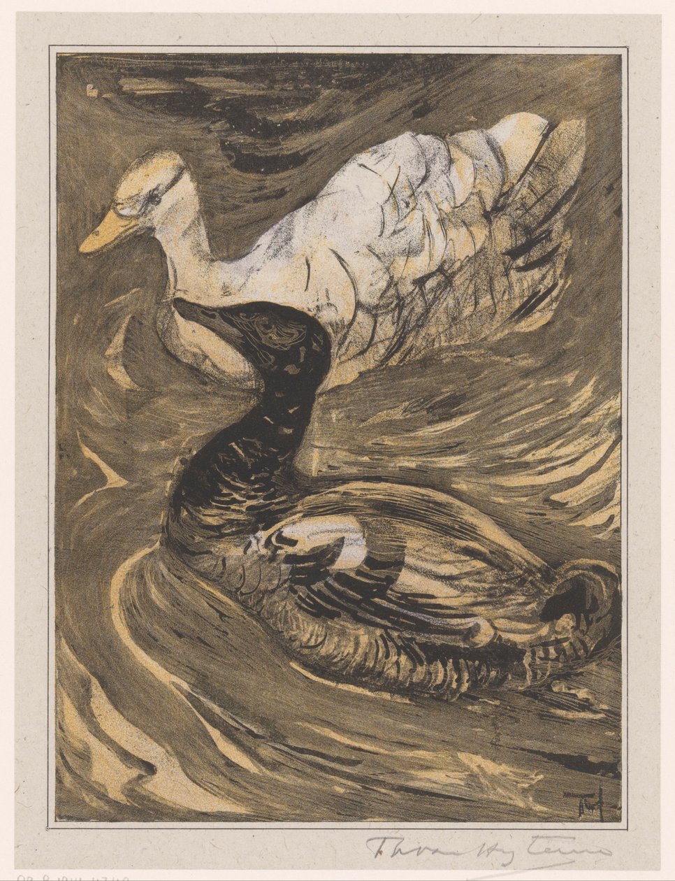 iki yüzen ördek by Theo van Hoytema (signed by artist)