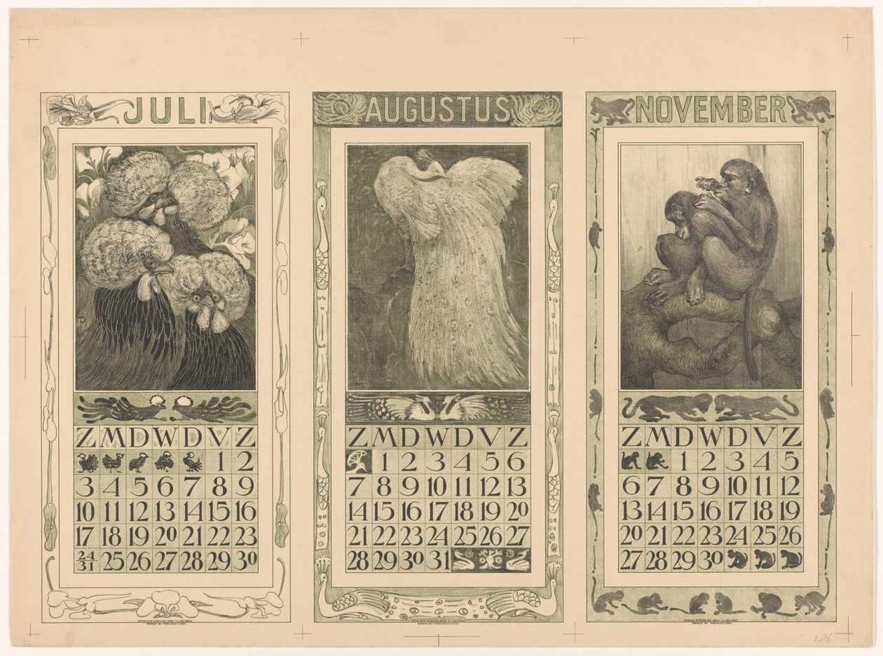 Temmuz, Ağustos ve Kasım 1910 Takvimleri by Theo van Hoytema