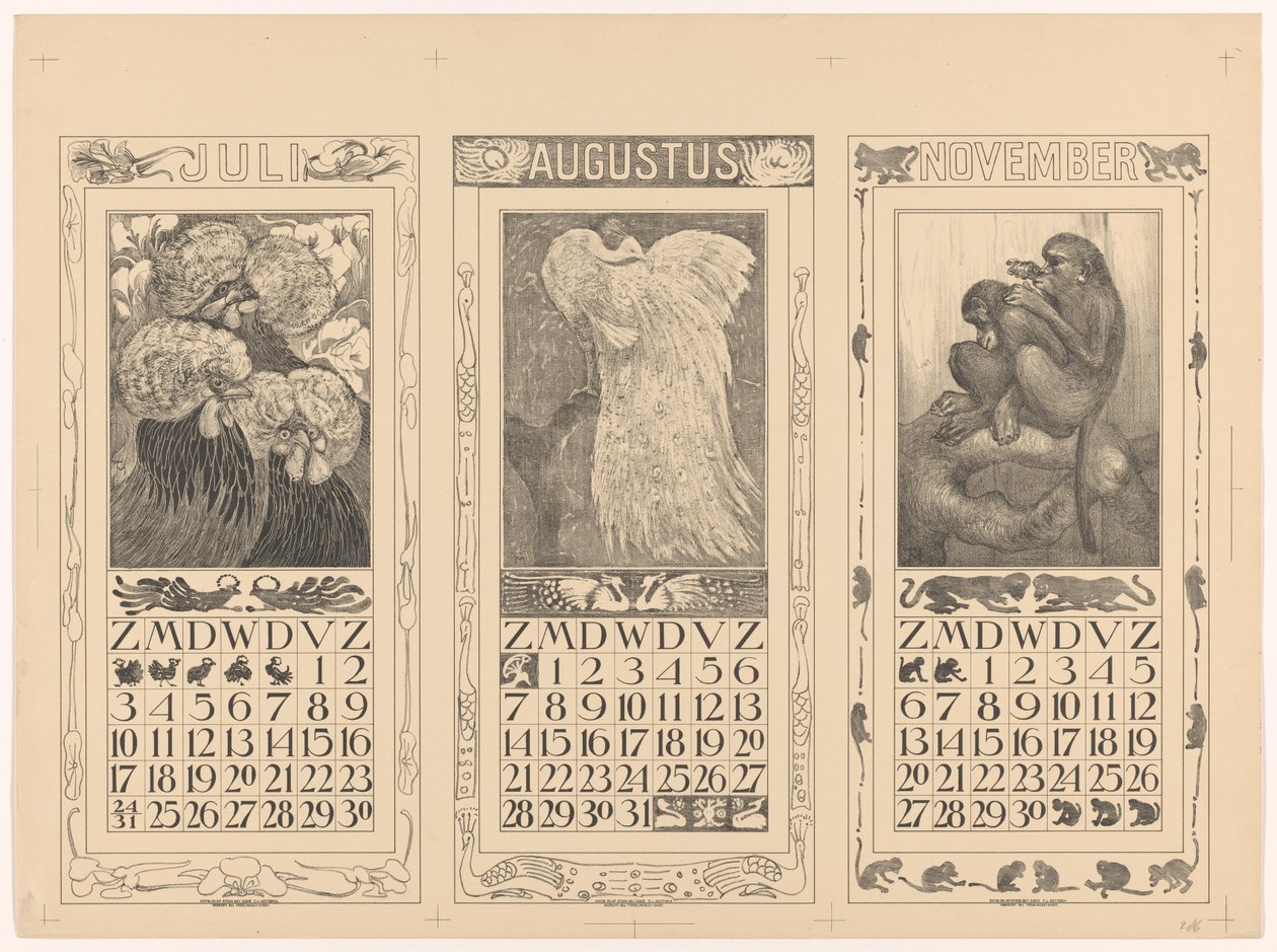 Temmuz, Ağustos ve Kasım 1910 Takvimleri by Theo van Hoytema
