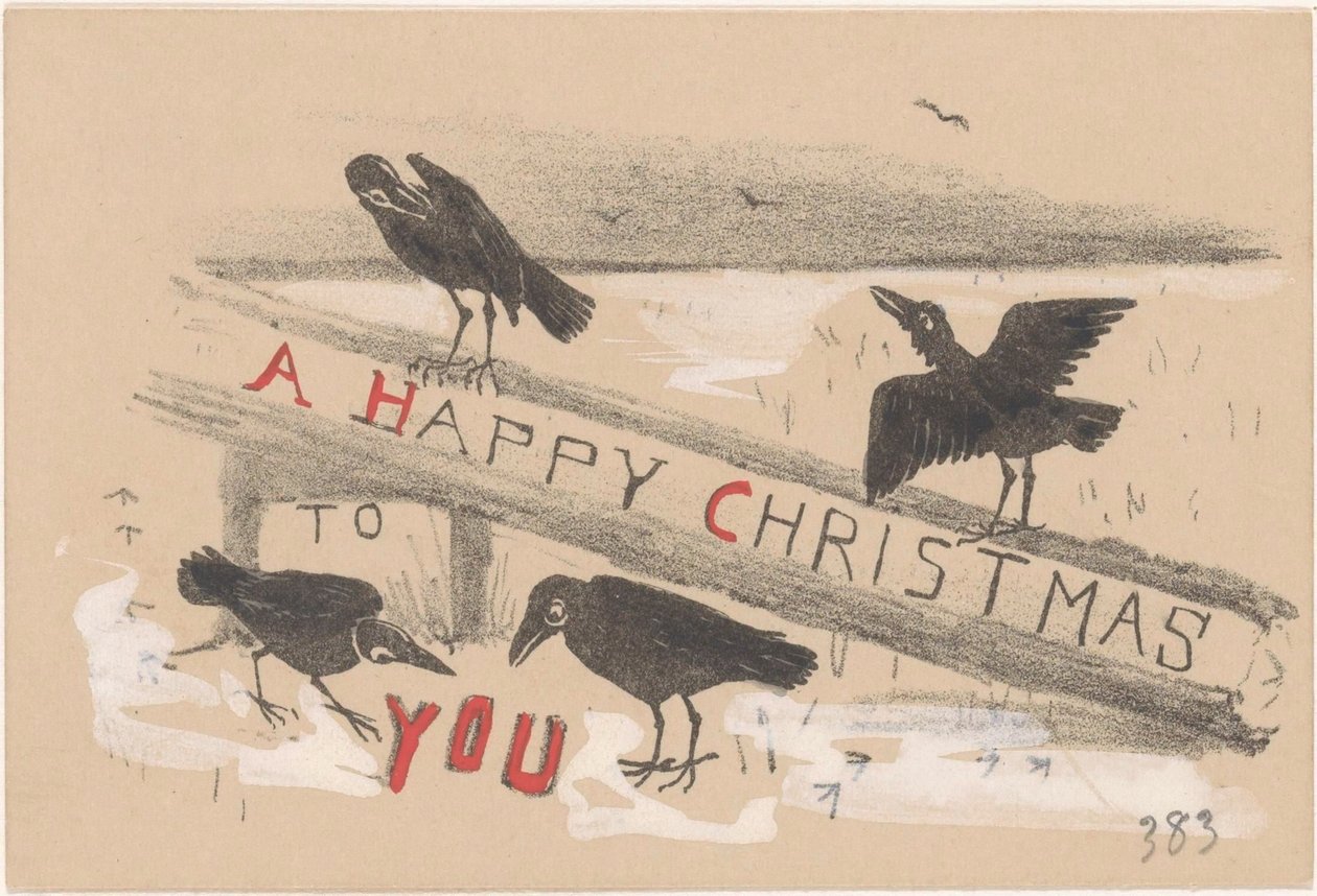 Dört karga ile Noel kartı by Theo van Hoytema
