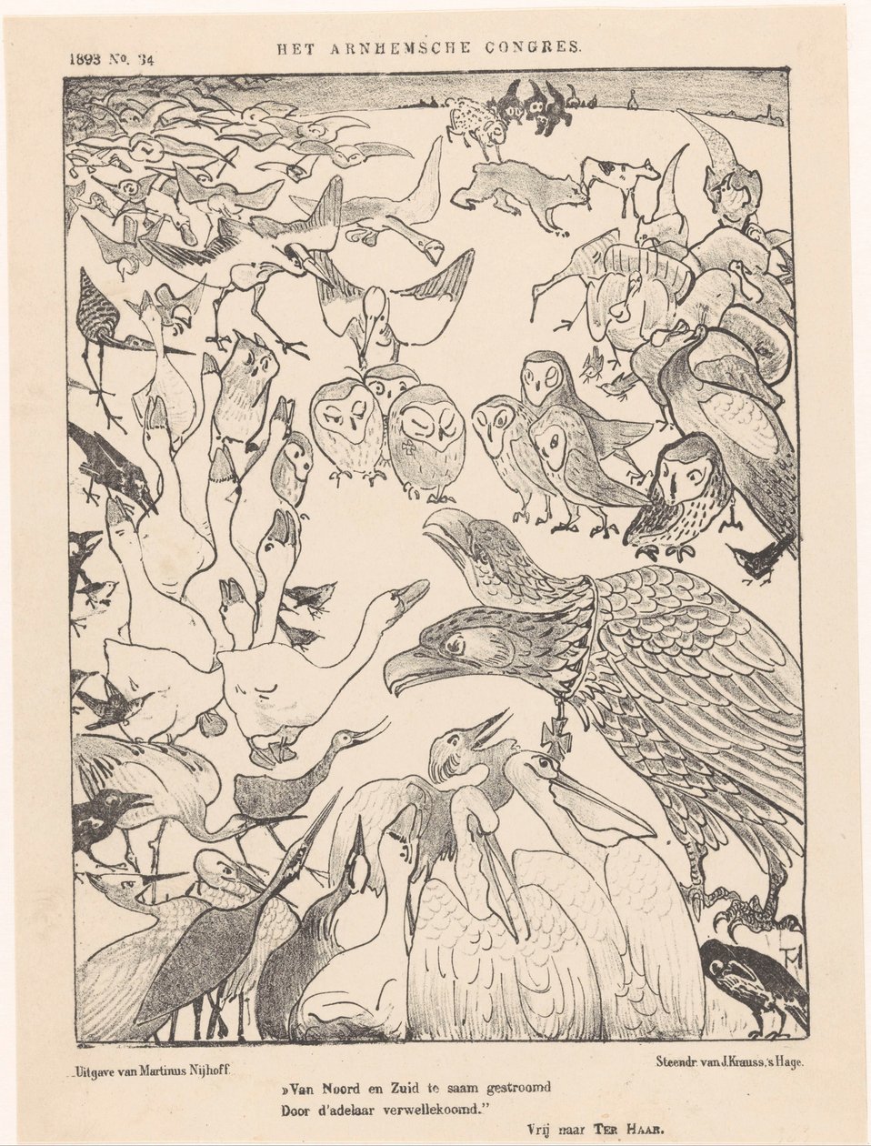 Kuşlarla çevrili iki başlı kartal Arnhem Kongresi (nesne üzerindeki başlık) by Theo van Hoytema