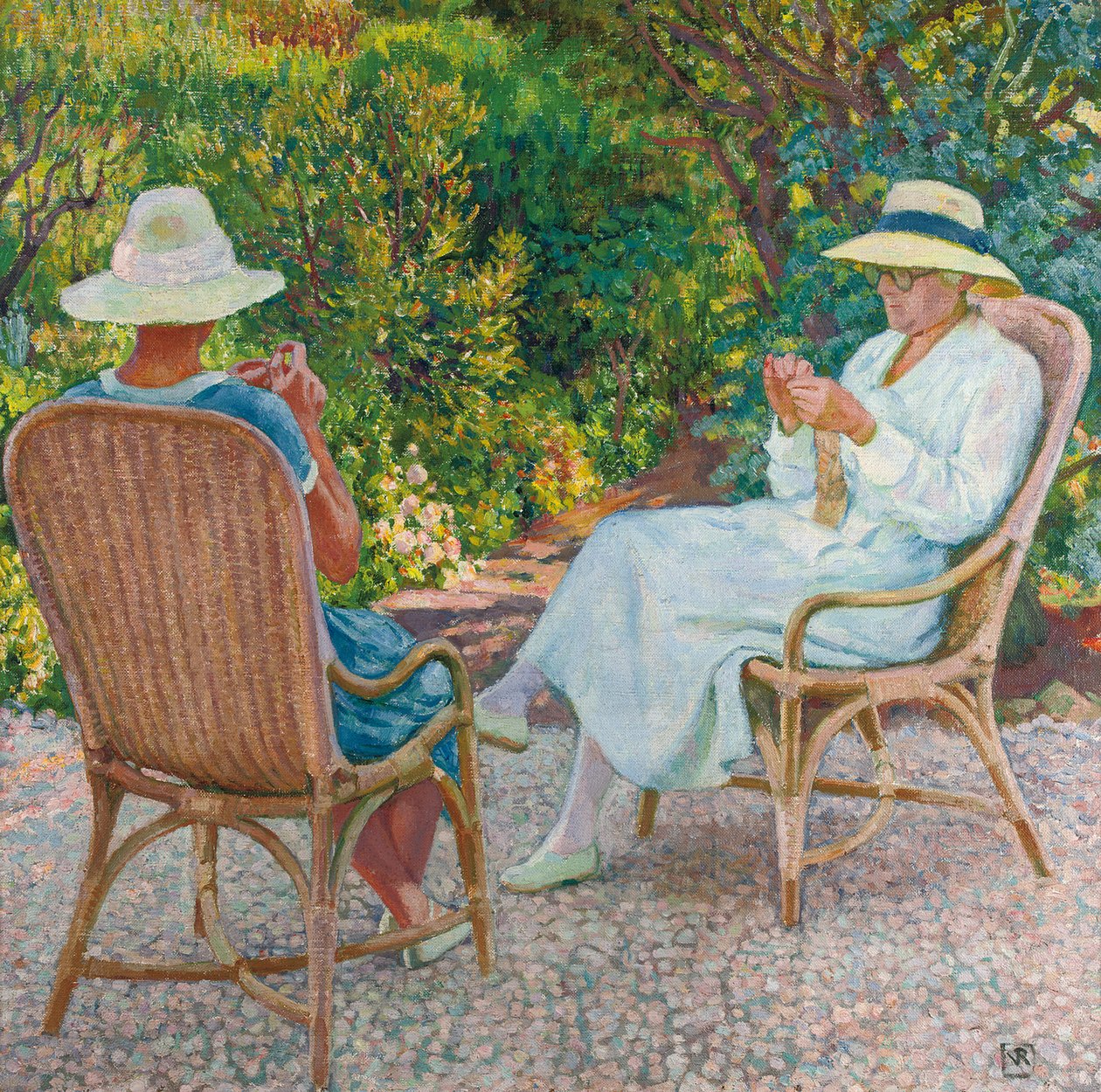 Maria ve Elisabeth van Rysselberghe Bahçede Örme, c.1912 by Théo van Rysselberghe