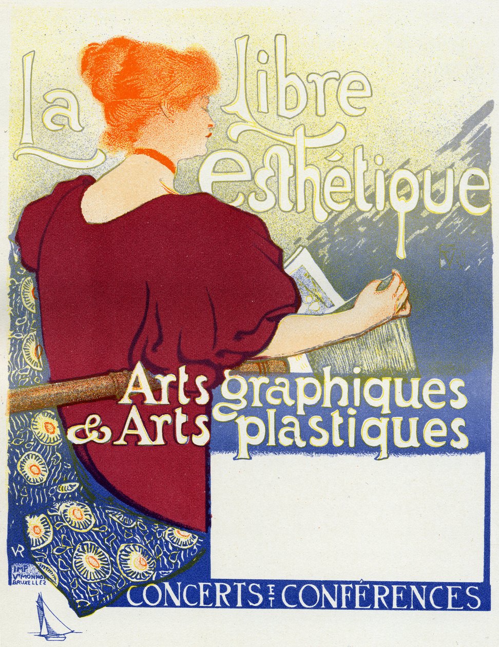 Müzik. La Libre Esthetique (Özgür Estetik), Brüksel'deki konserler. Van Rysselberghe'nin afişi, Belçika, 1895 dolayları (poster) by Théo van Rysselberghe