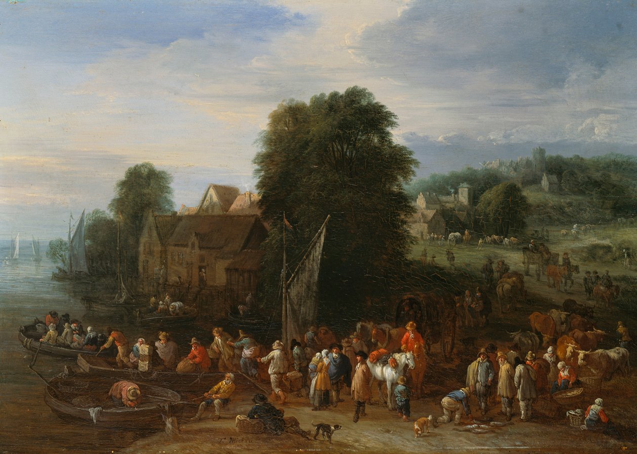 Feribota binen yolcular (panelde yağ) by Theobald Michau