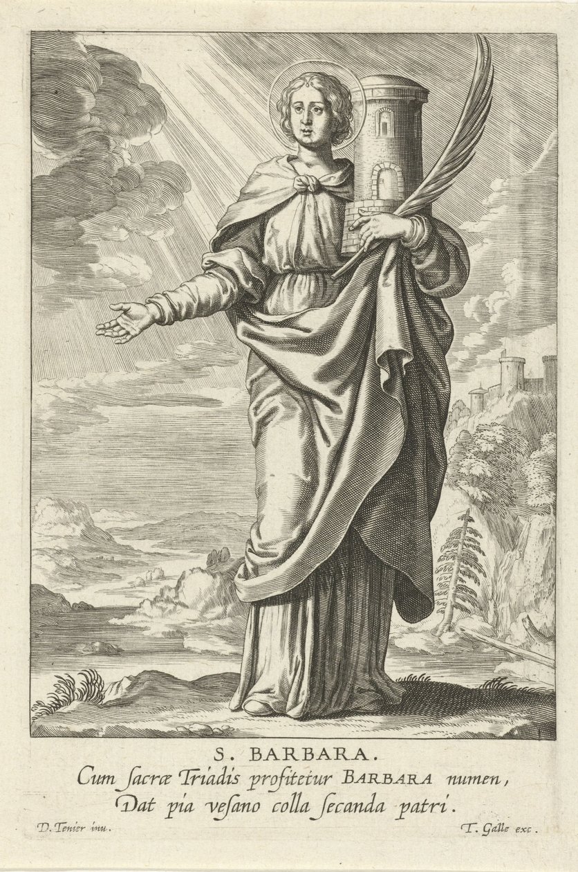 heilige barbara S. Barbara (nesne üzerindeki başlık) Vrouwelijke heiligen (dizi adı) Bakirelerin Aynası (dizi adı) by Theodoor Galle