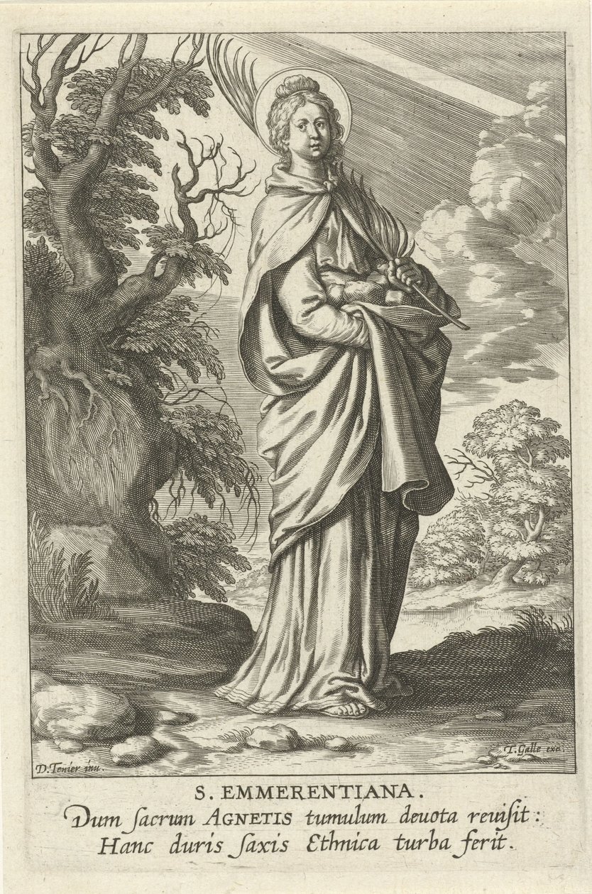 Heilige Emerentiana van Roma S. Emmerantiana (nesne üzerindeki başlık) Vrouwelijke heiligen (dizi adı) Bakirelerin Aynası (dizi adı) by Theodoor Galle