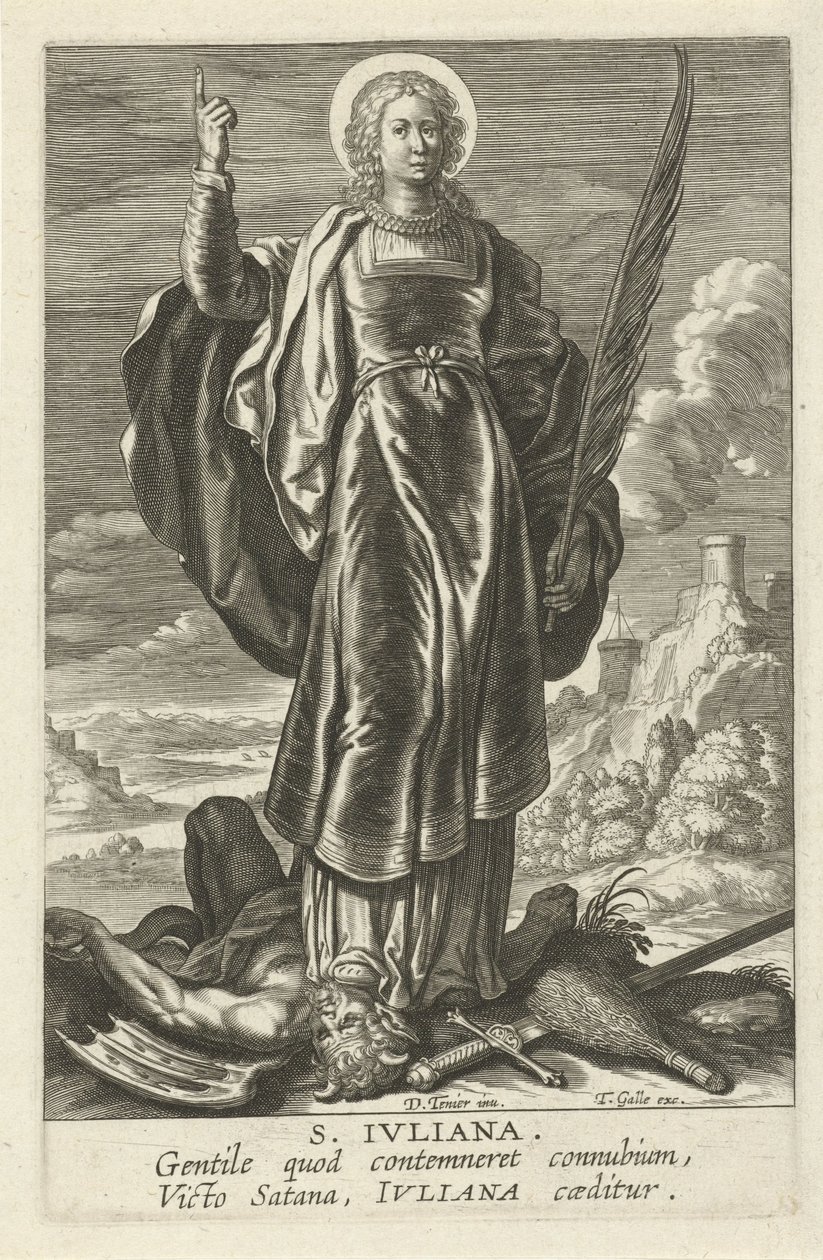 heilige Juliana S. Juliana (nesne üzerindeki başlık) Vrouwelijke heiligen (dizi adı) Bakirelerin Aynası (dizi adı) by Theodoor Galle