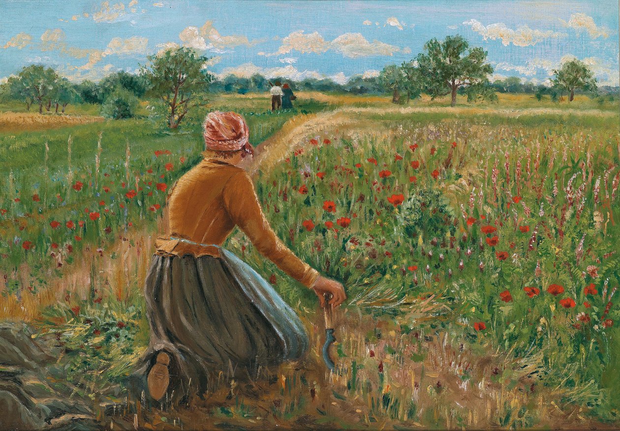 Orak ile diz çökmüş köylü kadın by Theodor von Hormann