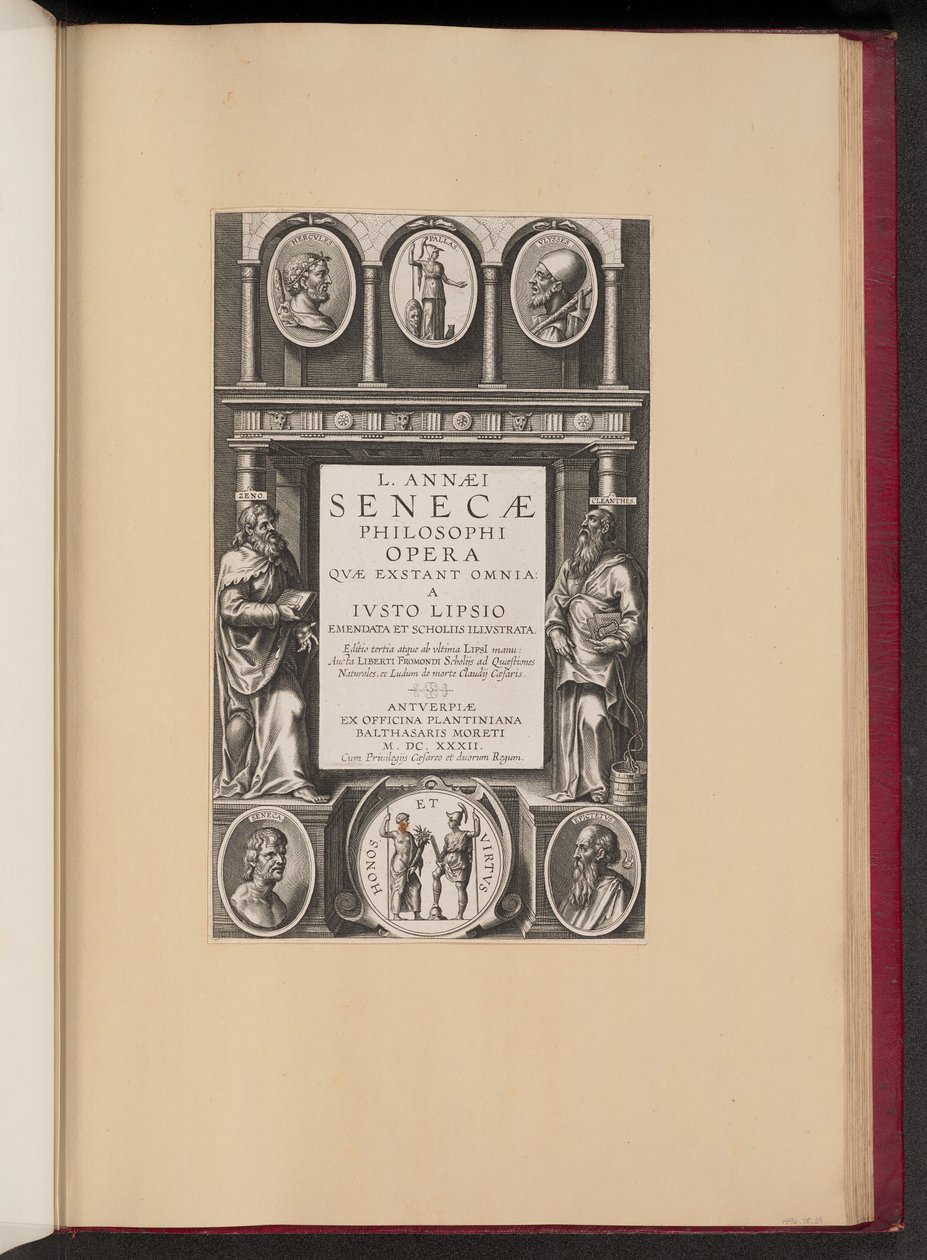 Ivisto Lipsius tarafından L. Annaei Senecae Philosophorum Opera quae kaybolmamış omnia için Başlık Sayfası by Theodor Galle