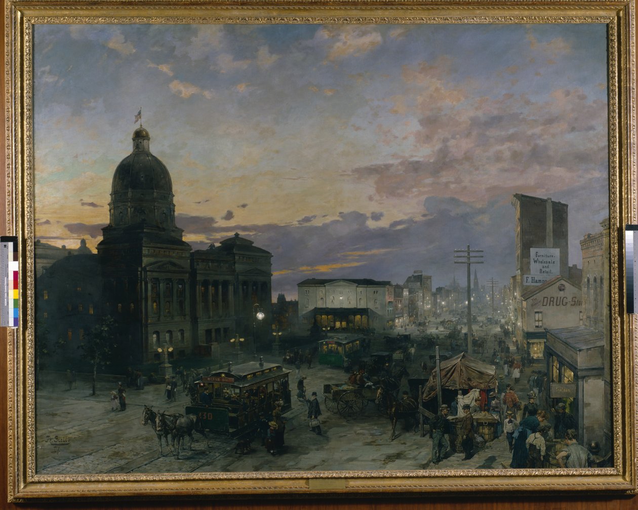 Washington Street, Indianapolis Alacakaranlıkta (tuval üzerine yağlıboya) by Theodor Groll