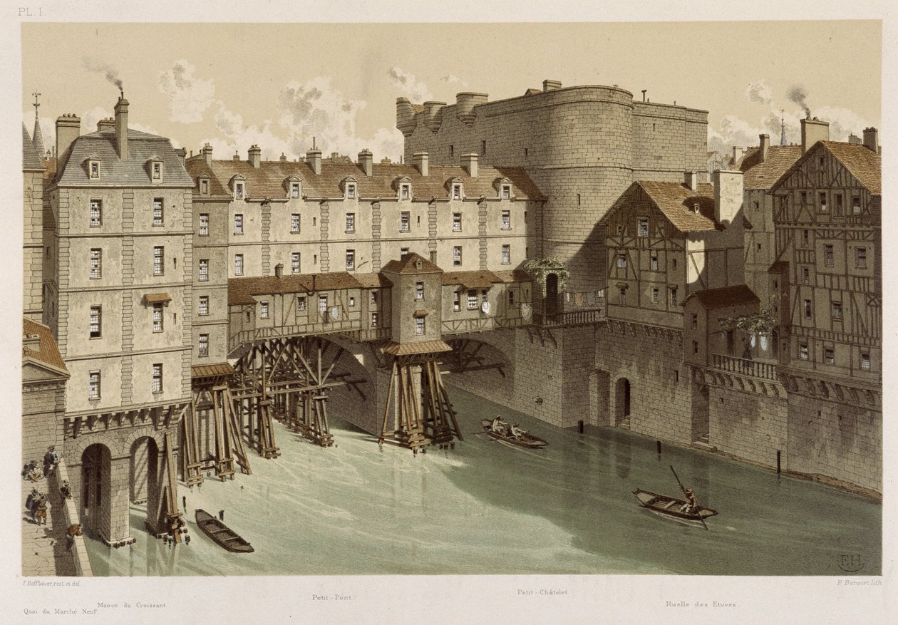 Küçük Chatelet ve küçük köprü by Theodor Josef Hubert Hoffbauer