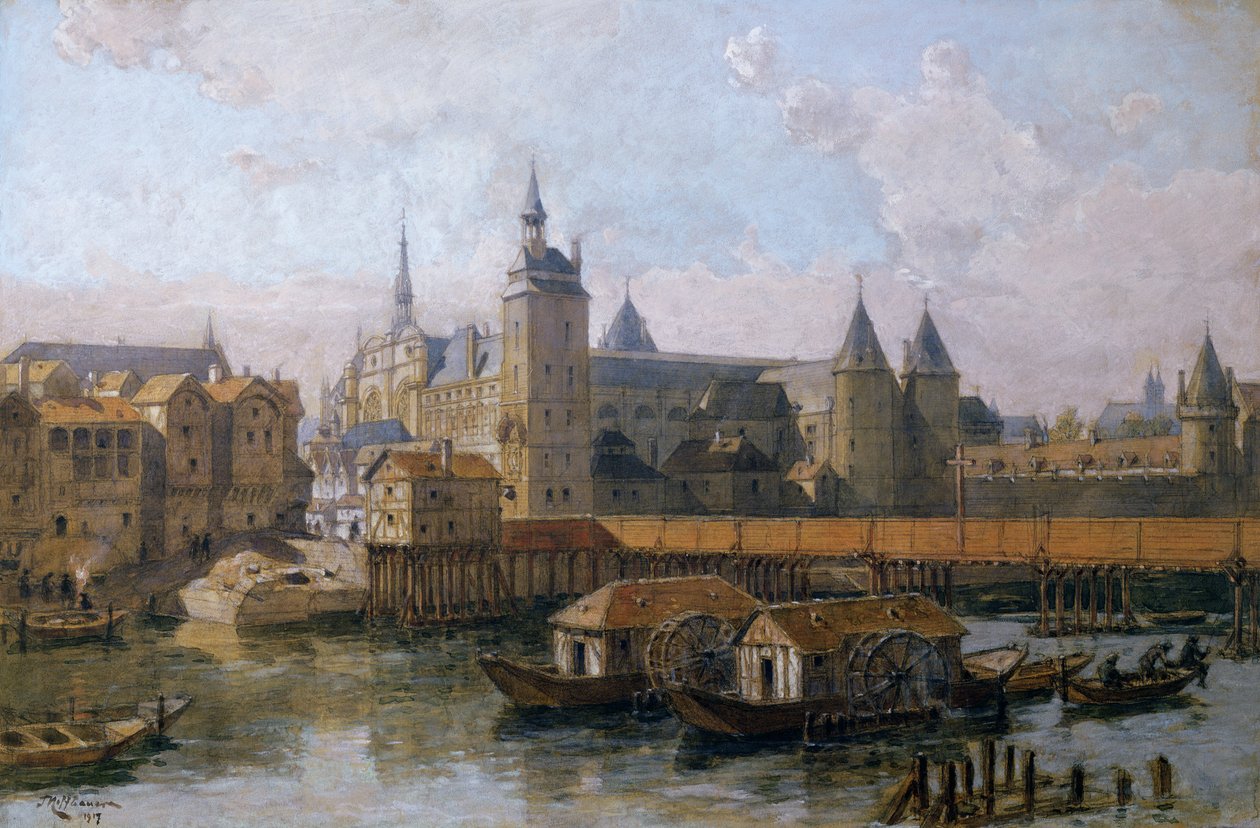 Ile de la Cite ve Palais de Justice (eski adıyla Palais Royal), 16. yüzyılda 1917 by Theodor Josef Hubert Hoffbauer