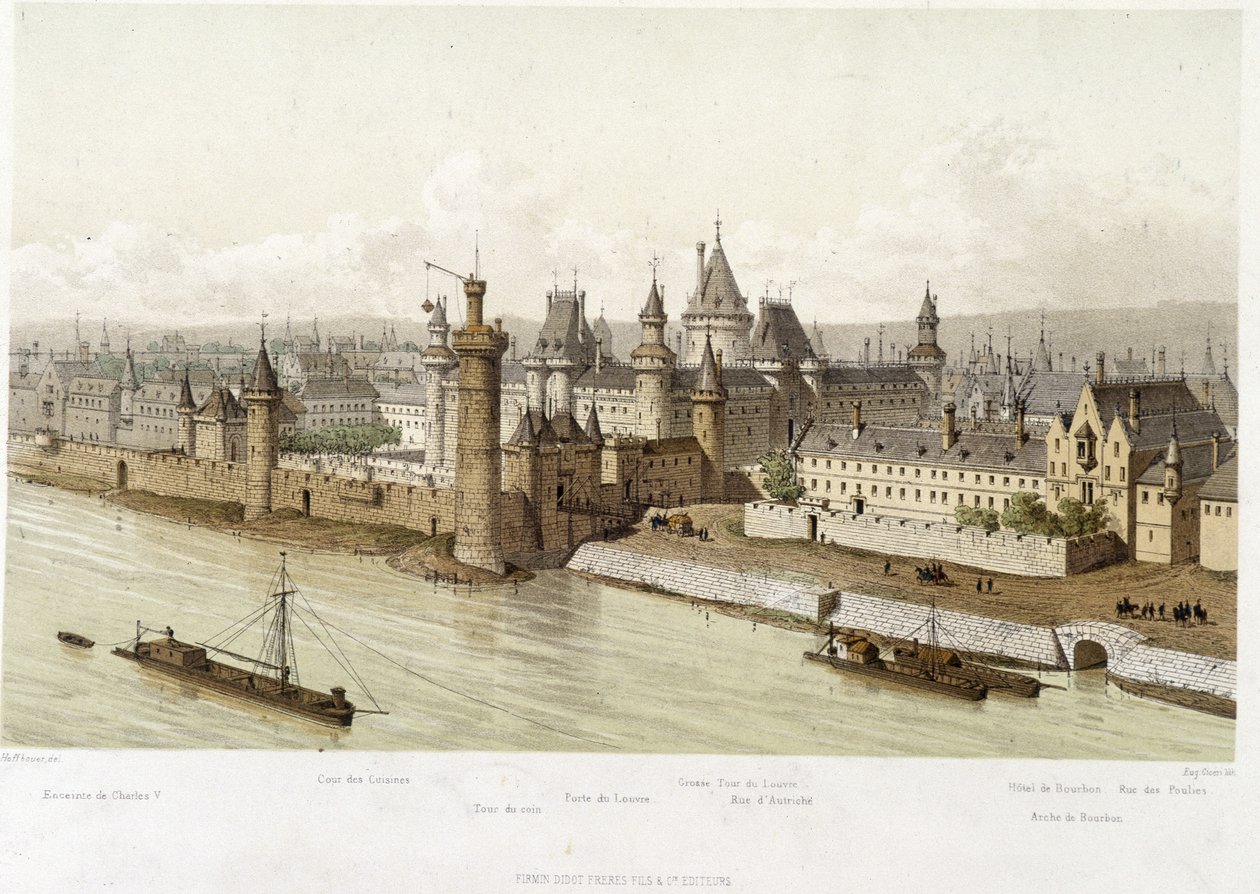 Charles V (yaklaşık 1380) zamanında Louvre - Hoffbauer tarafından “13. yüzyıldan günümüze Paris”te, ed. Firmin Didot ve Cie by Theodor Josef Hubert Hoffbauer