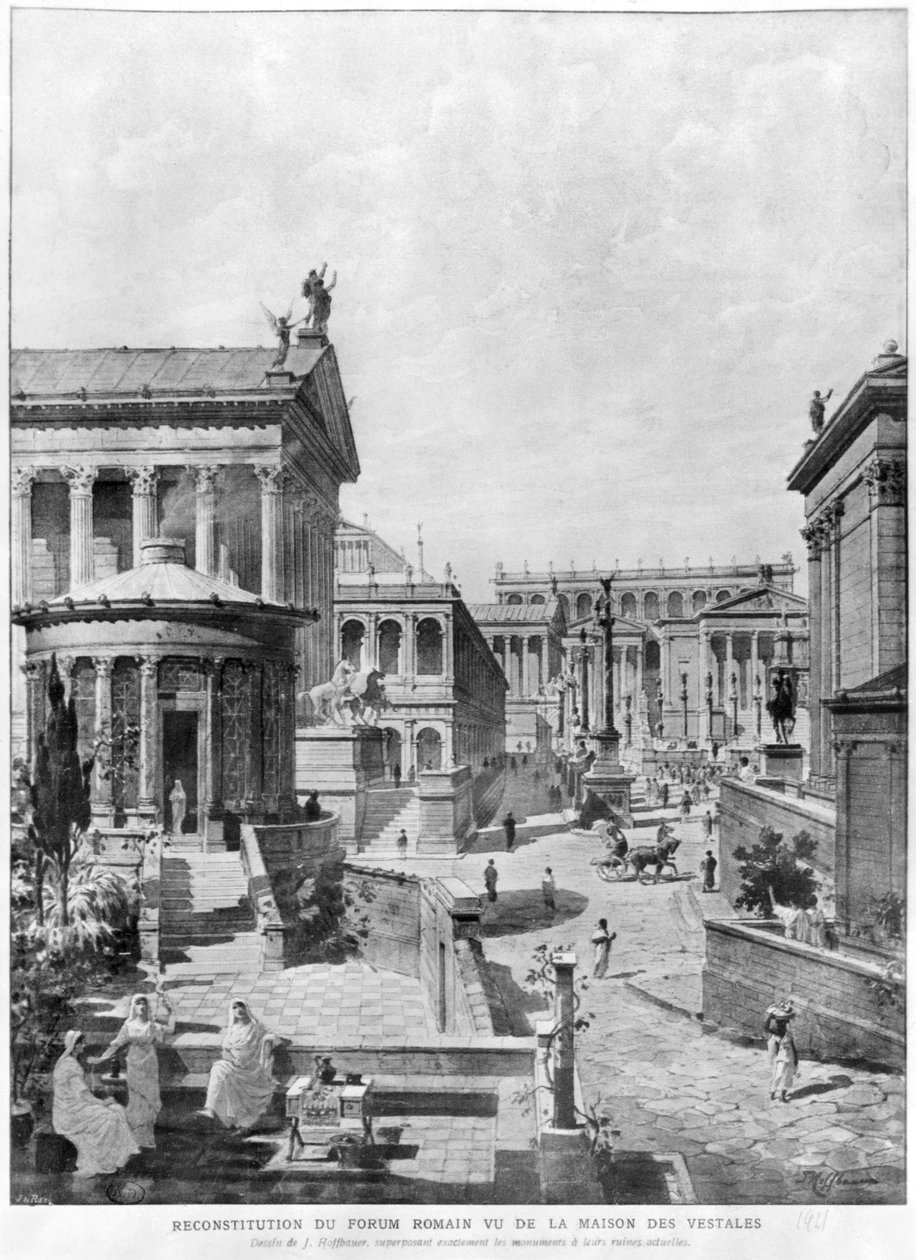 Antik Roma Forumu, 1914 (bw gravür) by Theodor Josef Hubert Hoffbauer