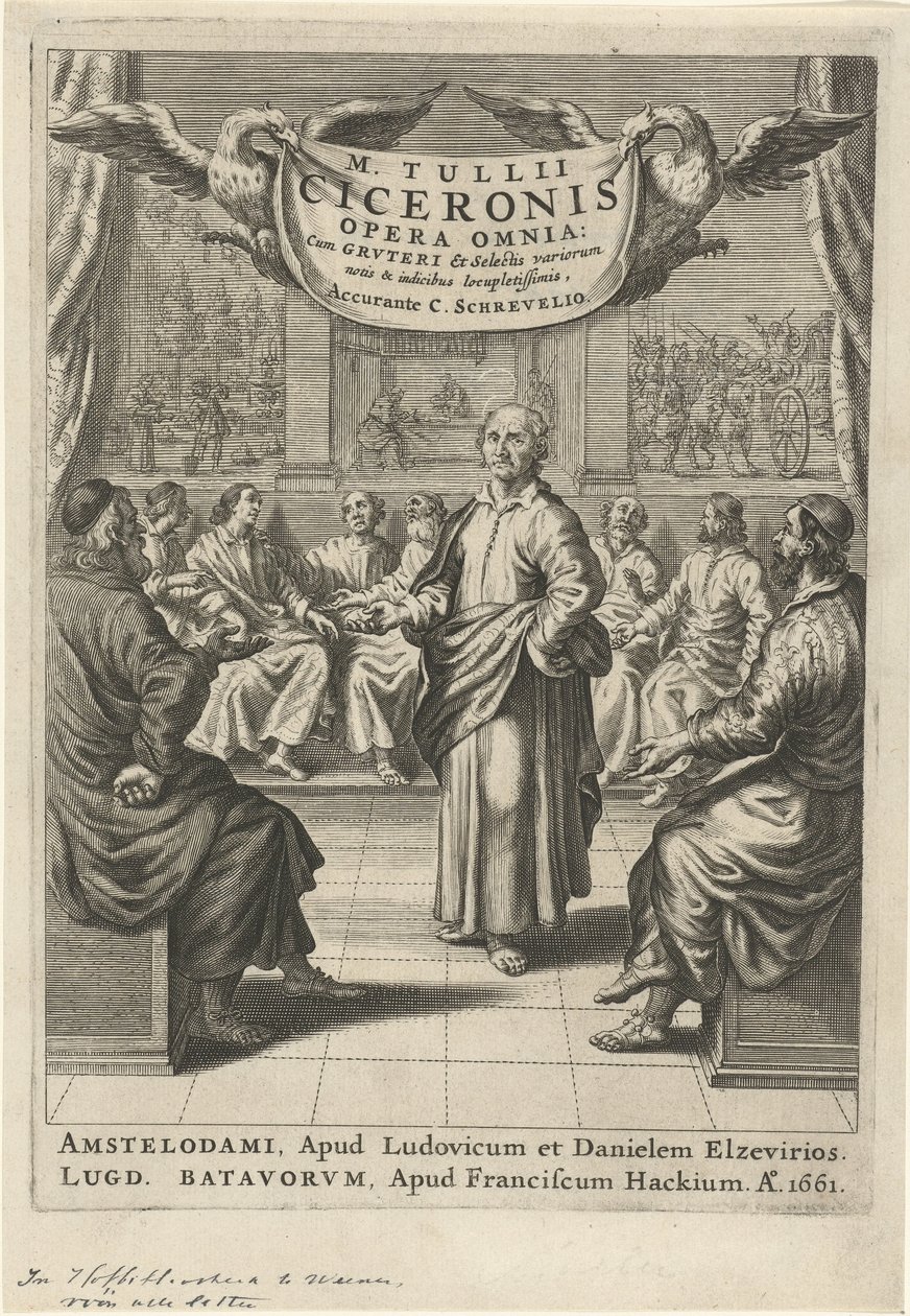 Cicero ve tartışan rakamlar Başlık sayfası: Cicero, opera omnia, 1661 by Theodor Matham
