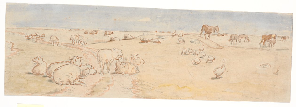 Saltholm'da koyun ve kazlar (yumruk topuz dekorasyonu için taslak) by Theodor Philipsen