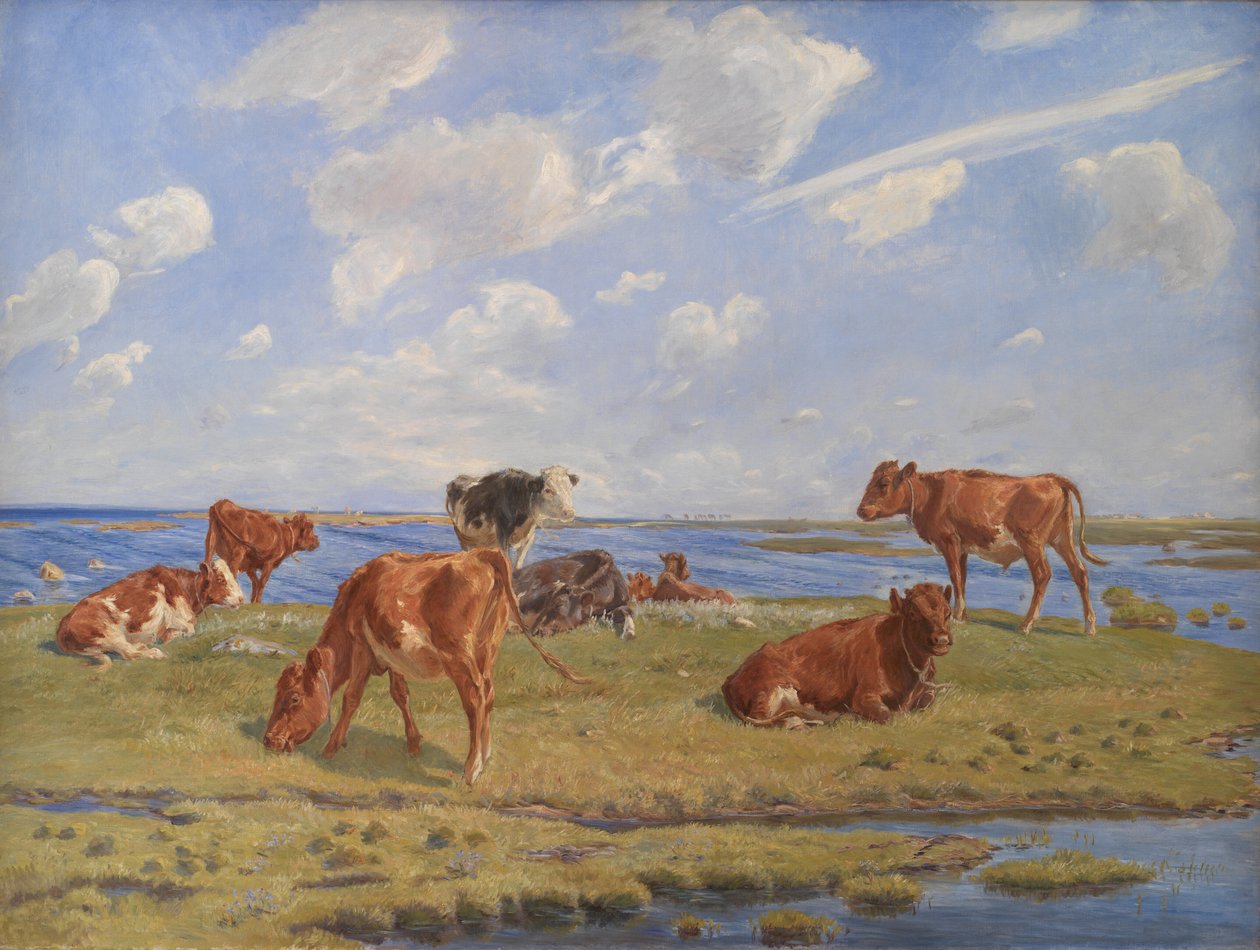 Sahildeki buzağılar by Theodor Philipsen