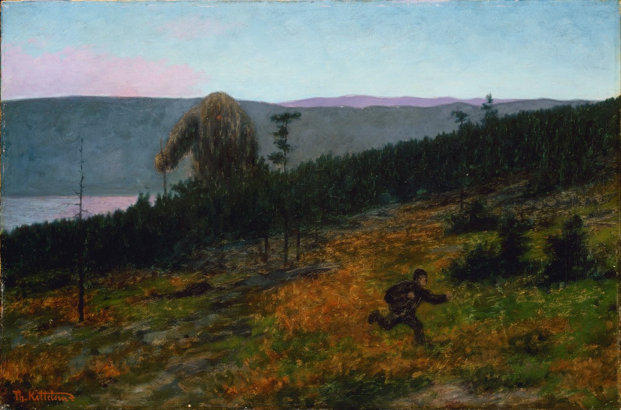 "" Askeladden et le trol "" Personnage du folklore norvegien - Peinture de Theodor Kittelsen (1857-1914) 1900 Ulusal Sanat Müzesi, Oslo Norvege by Theodor Kittelsen