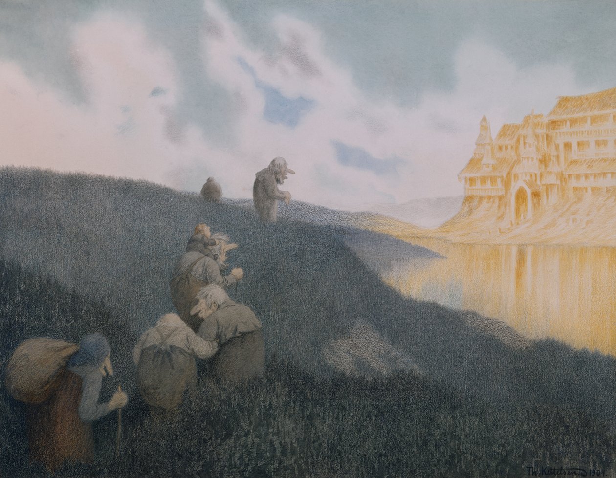 Trol kalesinde bir ziyafete giderken by Theodor Kittelsen