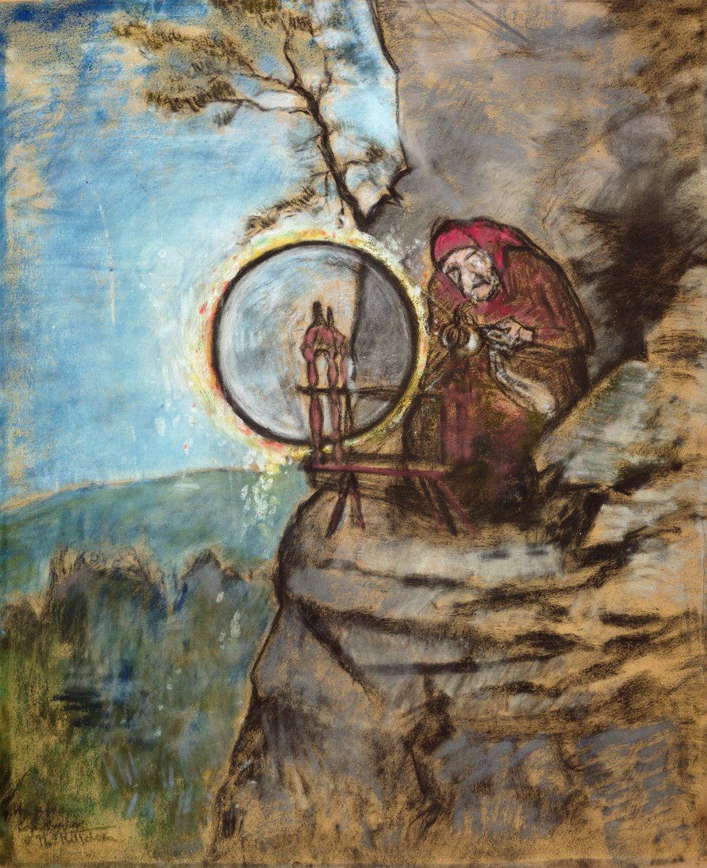 Yaşlı Erik için çorap ören cadı (kağıt üzerinde pastel renkli) by Theodor Kittelsen