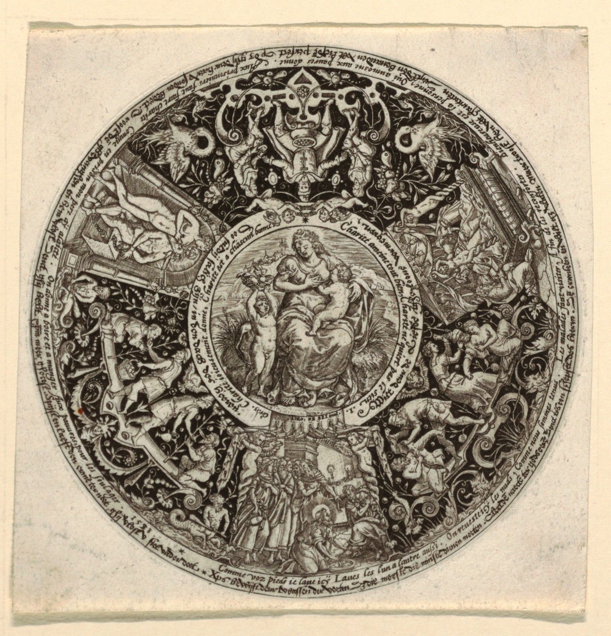 Bir Hayırseverlik Alegorisine Sahip Oyulmuş Tazza için Tasarım by Theodor de Bry