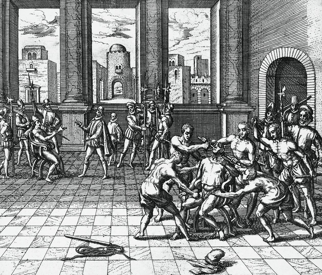 İnka İmparatoru Atahualpa, Pizarro'nun birlikleri tarafından boğazlandı, 26 Temmuz by Theodor de Bry