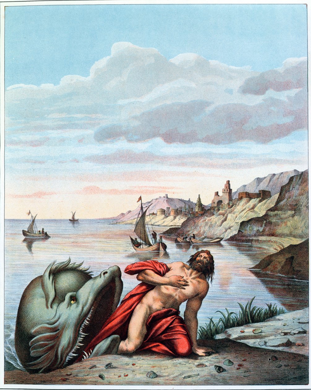 Jonah thrown out by the whale on the shore, engraved by Eugene Ronjat  by Theodore Amst