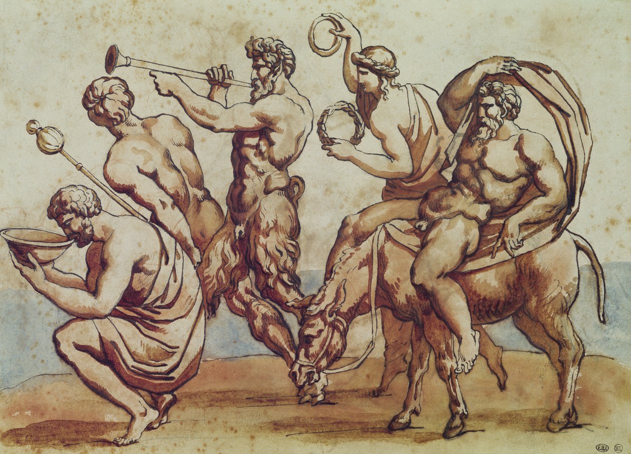 Bacchanal (kağıt üzerinde kalem ve mürekkep ve kahverengi yıkama) by Theodore Gericault