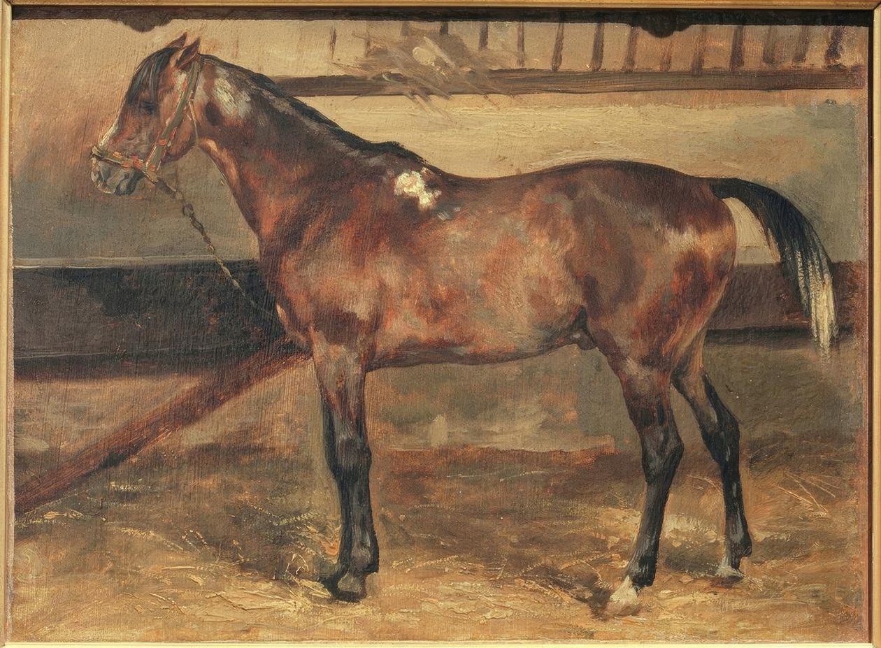 Ahırda kahverengi at by Theodore Gericault