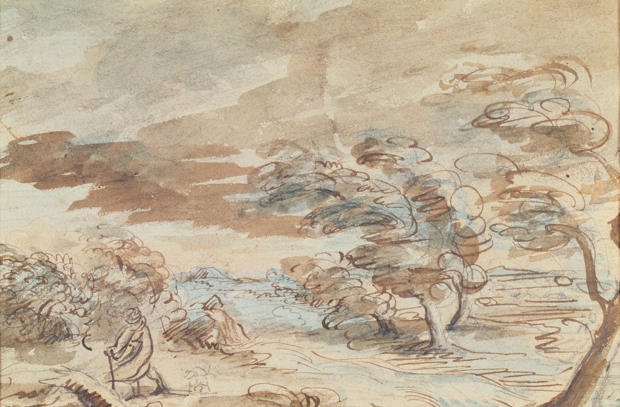 Manzara (kağıt üzerinde kalem ve mürekkep yıkama) by Theodore Gericault