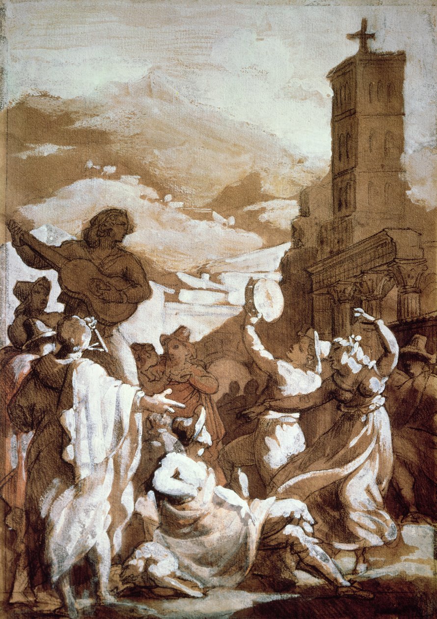 Tarantella (kağıt üzerinde kalem ve mürekkeple yıkama) by Theodore Gericault