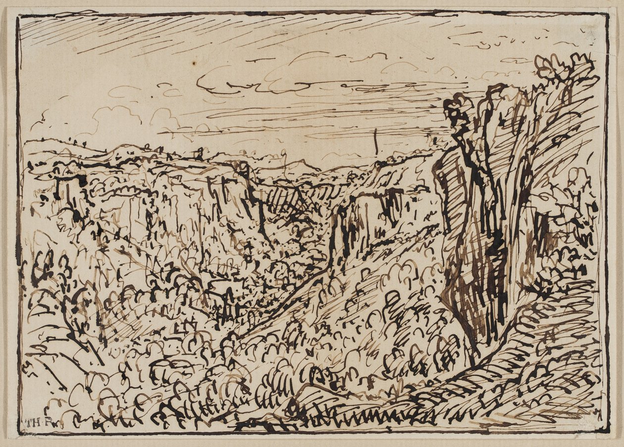 Tepelik Manzara (Lizon Nehri Geçidi), c. 1861–63 (kağıt üzerine mürekkep) by Theodore Roussel