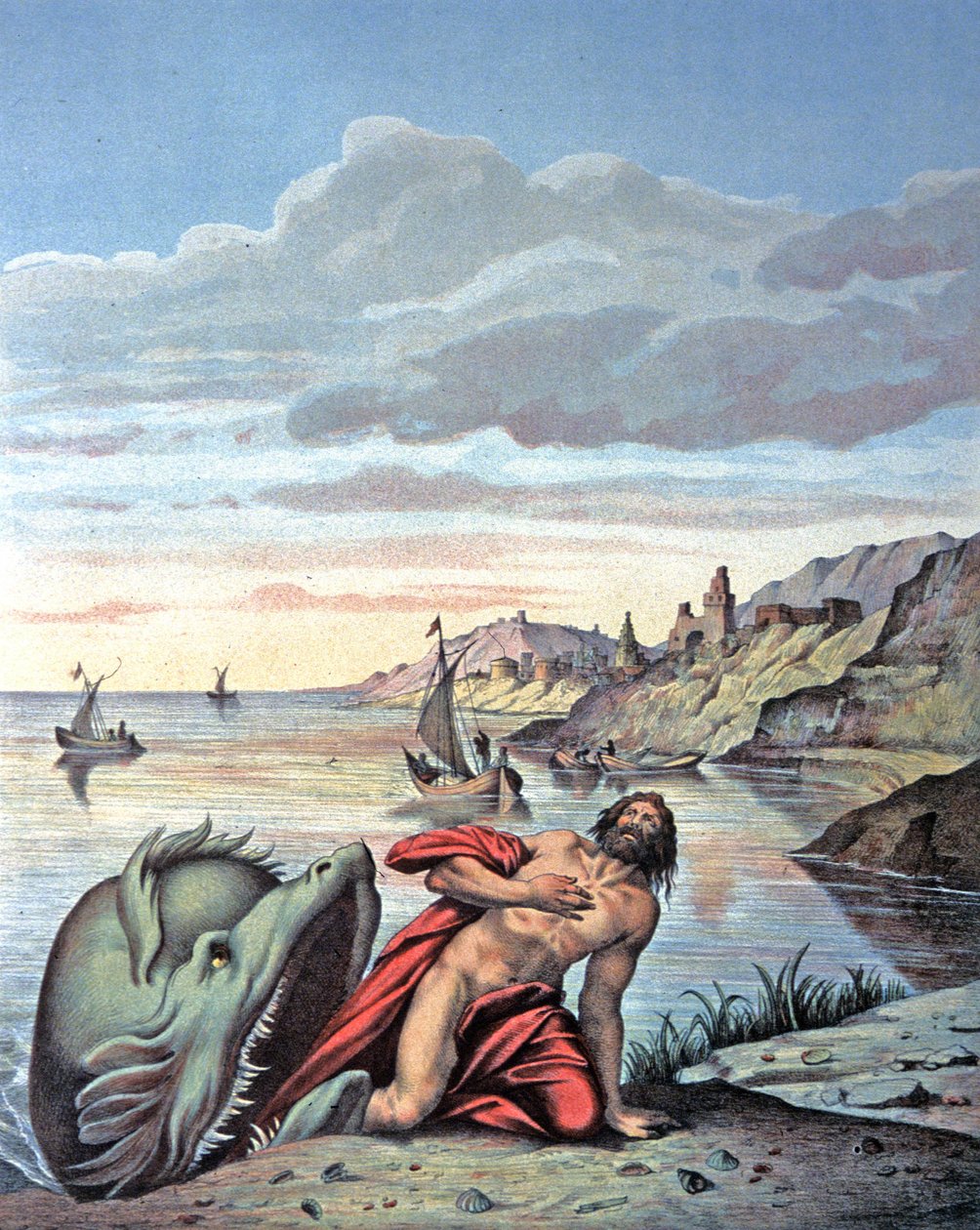 Jonas balinanın karnından çıkıyor, 19. yüzyılın ortaları (resim) by Theodore (after) Amst