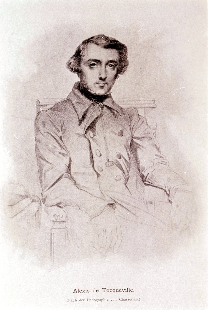 Alexis de Tocqueville'in portresi. Chasseriau'nun litografisi. 19. yüzyıl. by Théodore Chassériau