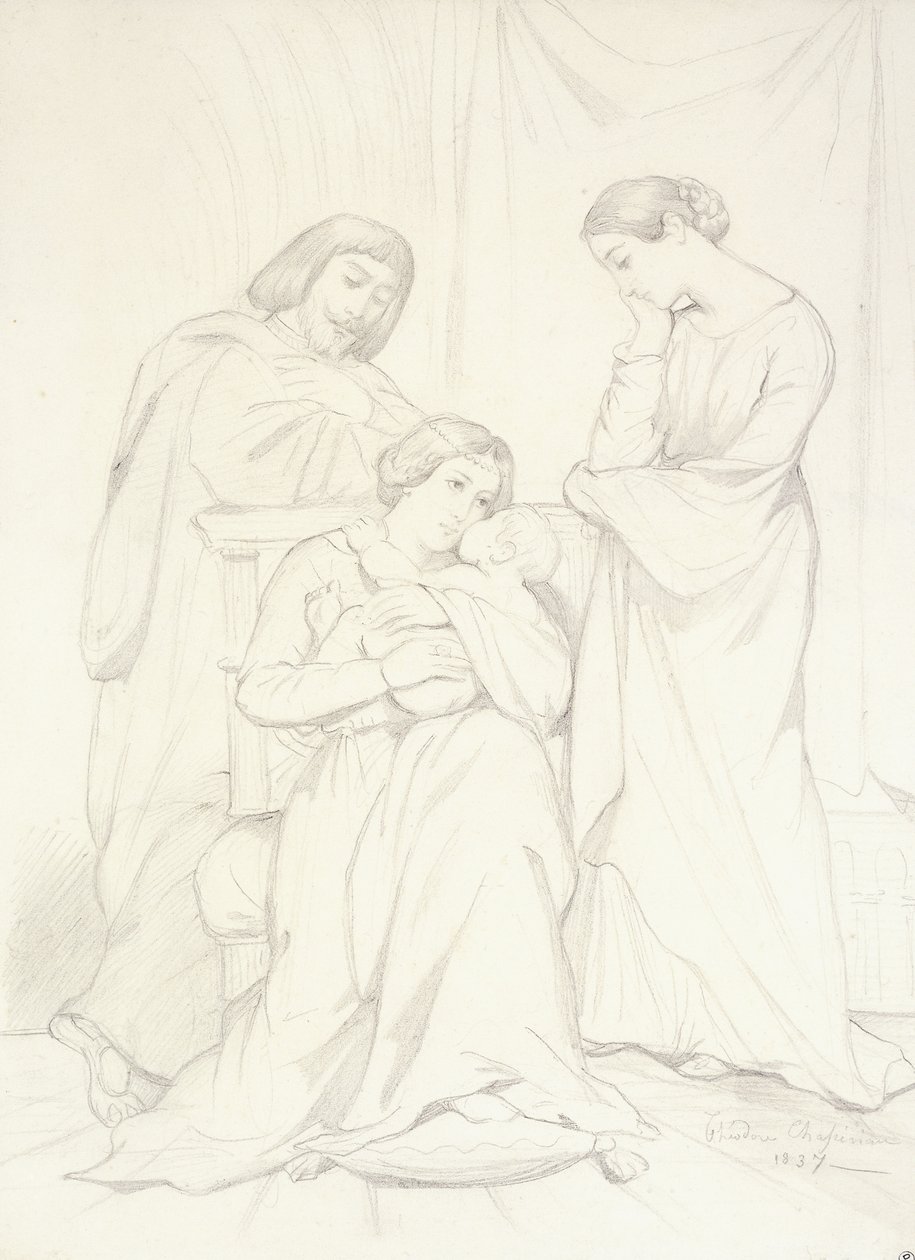 Kont Oscar de Ranchicourt ve Ailesinin Troubadour Kostümlü Tahmini Portresi by Théodore Chassériau