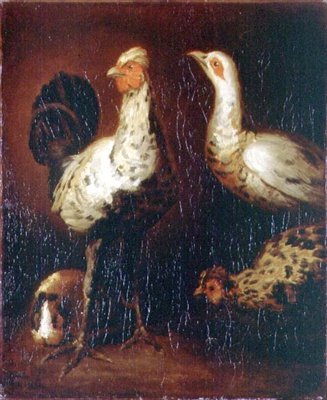 Bir horoz, iki tavuk ve bir kobay by Theodore Gericault