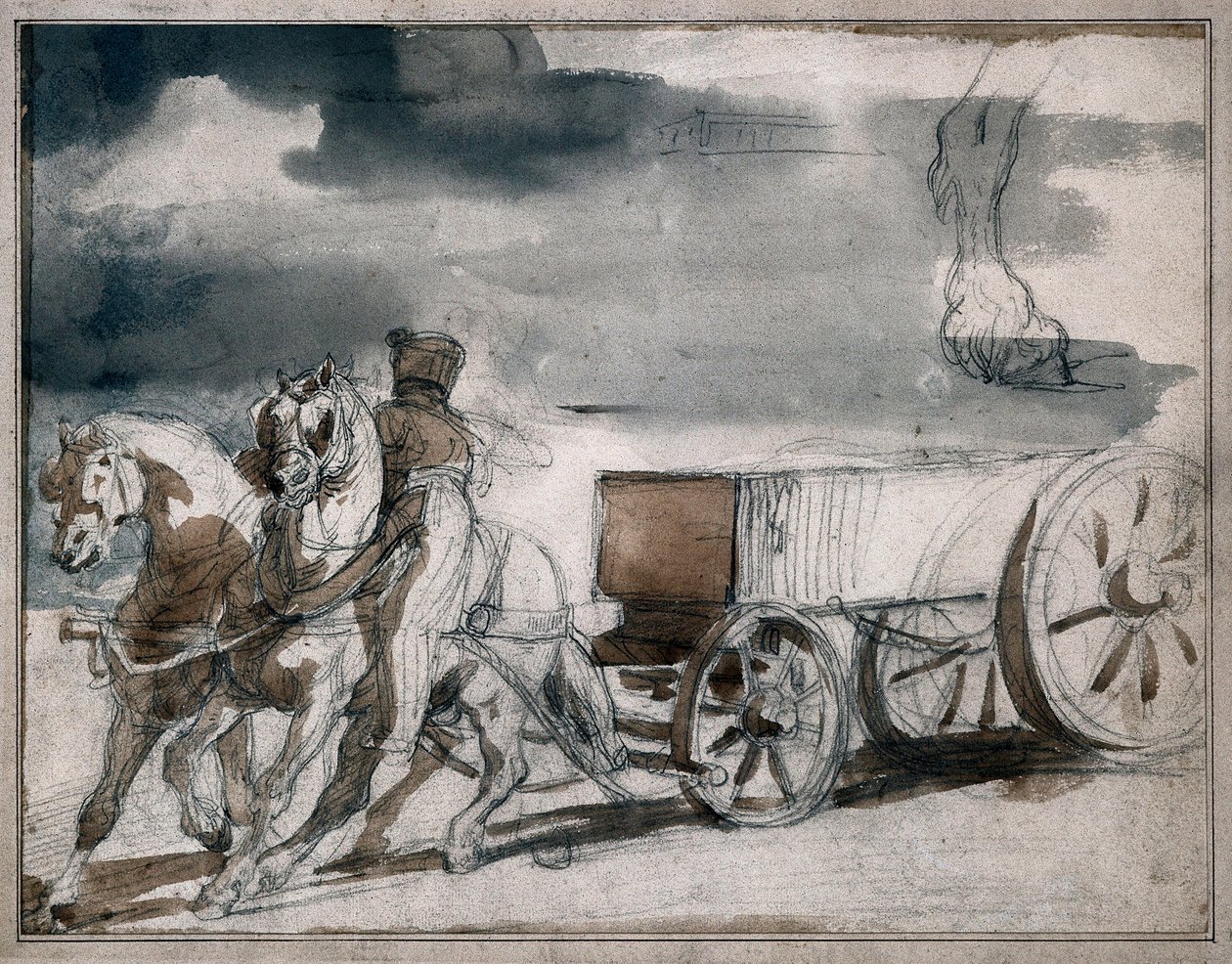 Cephane arabası iki at tarafından ateşlendi by Theodore Gericault