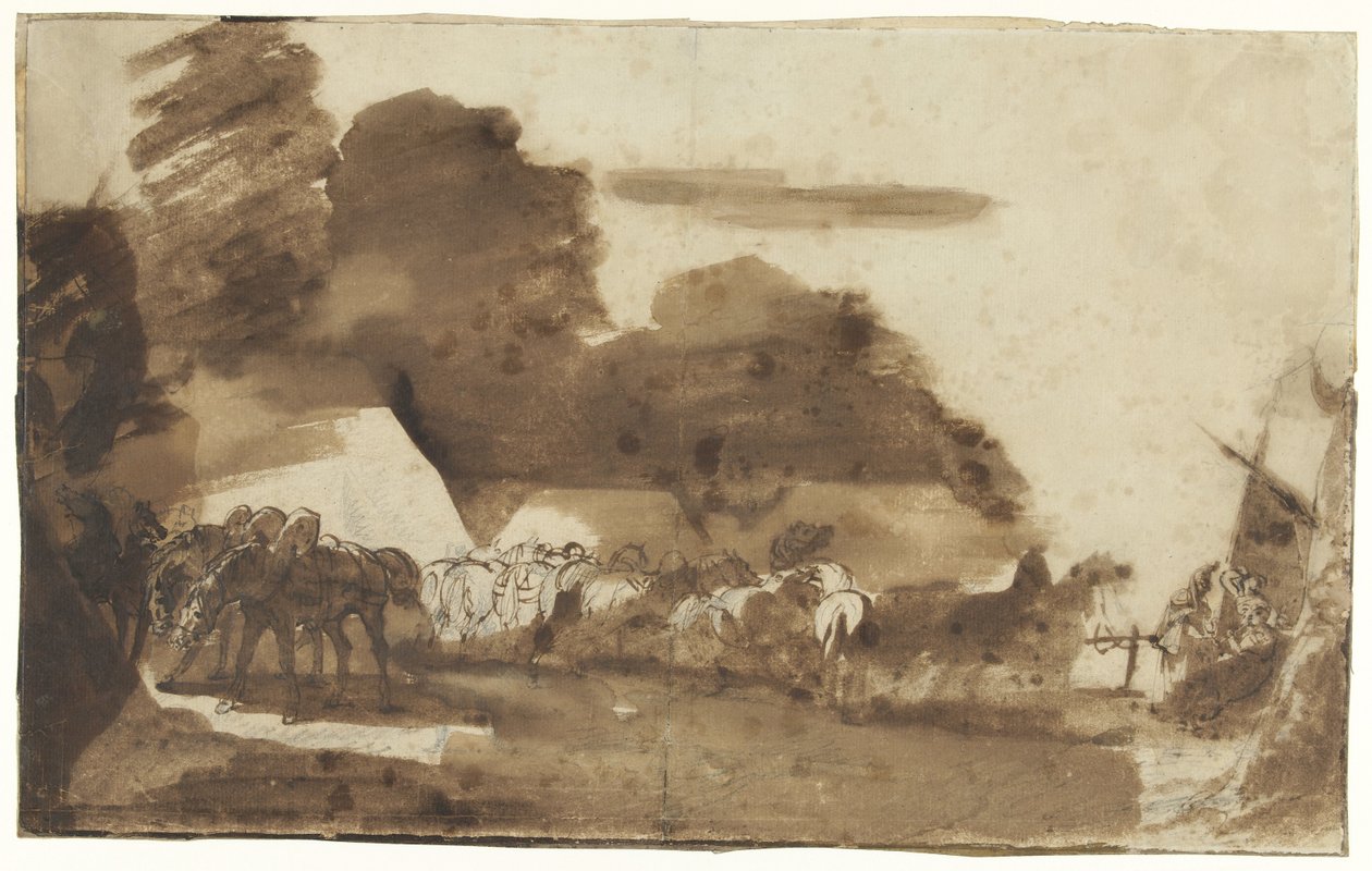 Atlar ve askerler ile bivouac by Theodore Gericault