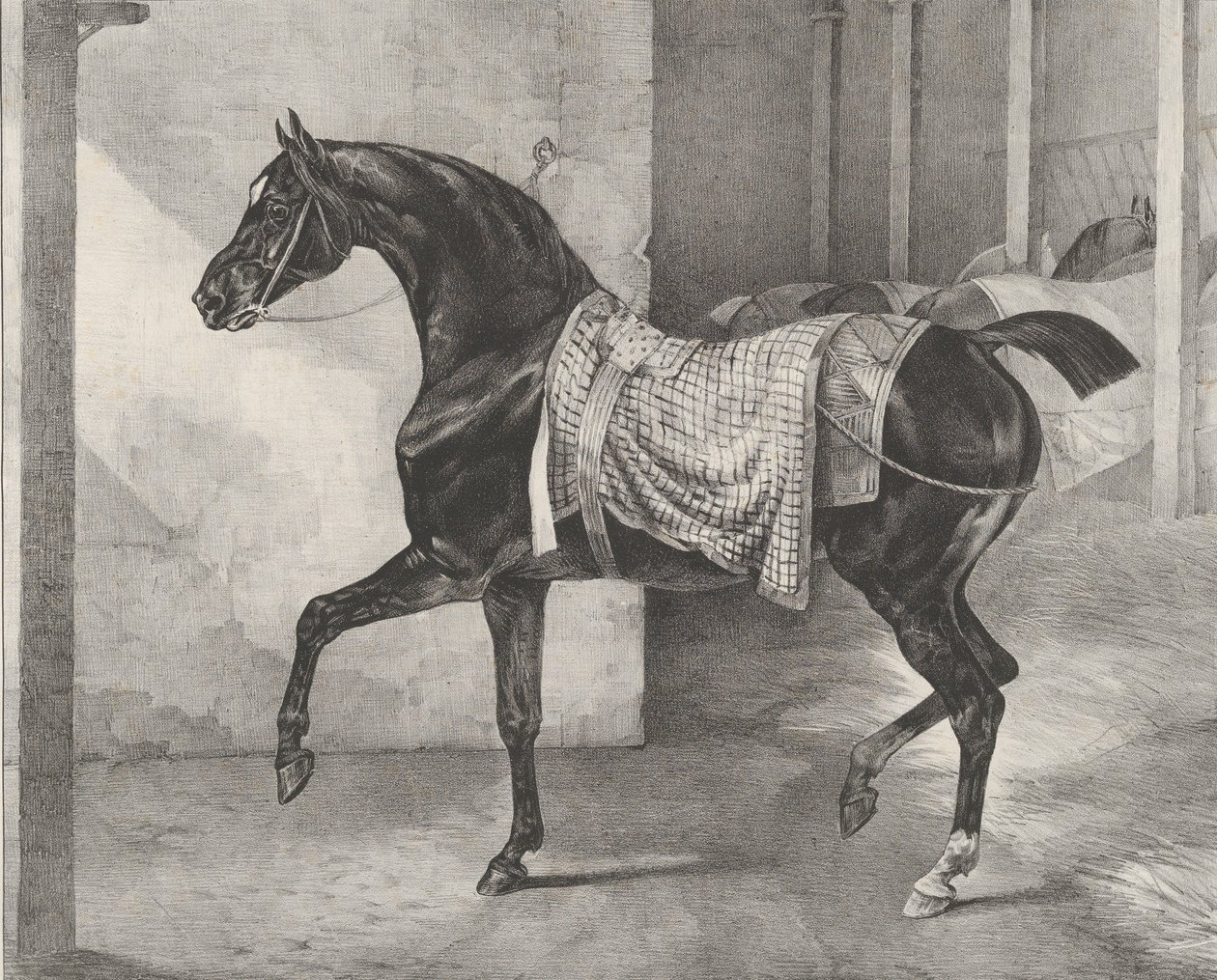 Bir Ahırda Bağlı Siyah At, 1822. by Theodore Gericault