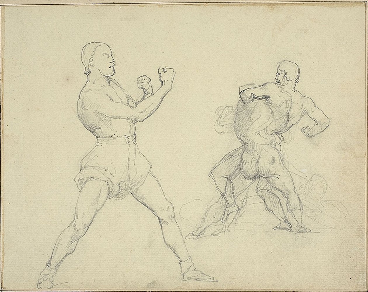 Boksör Sağa Karşı ve İki Adam Güreşiyor by Theodore Gericault