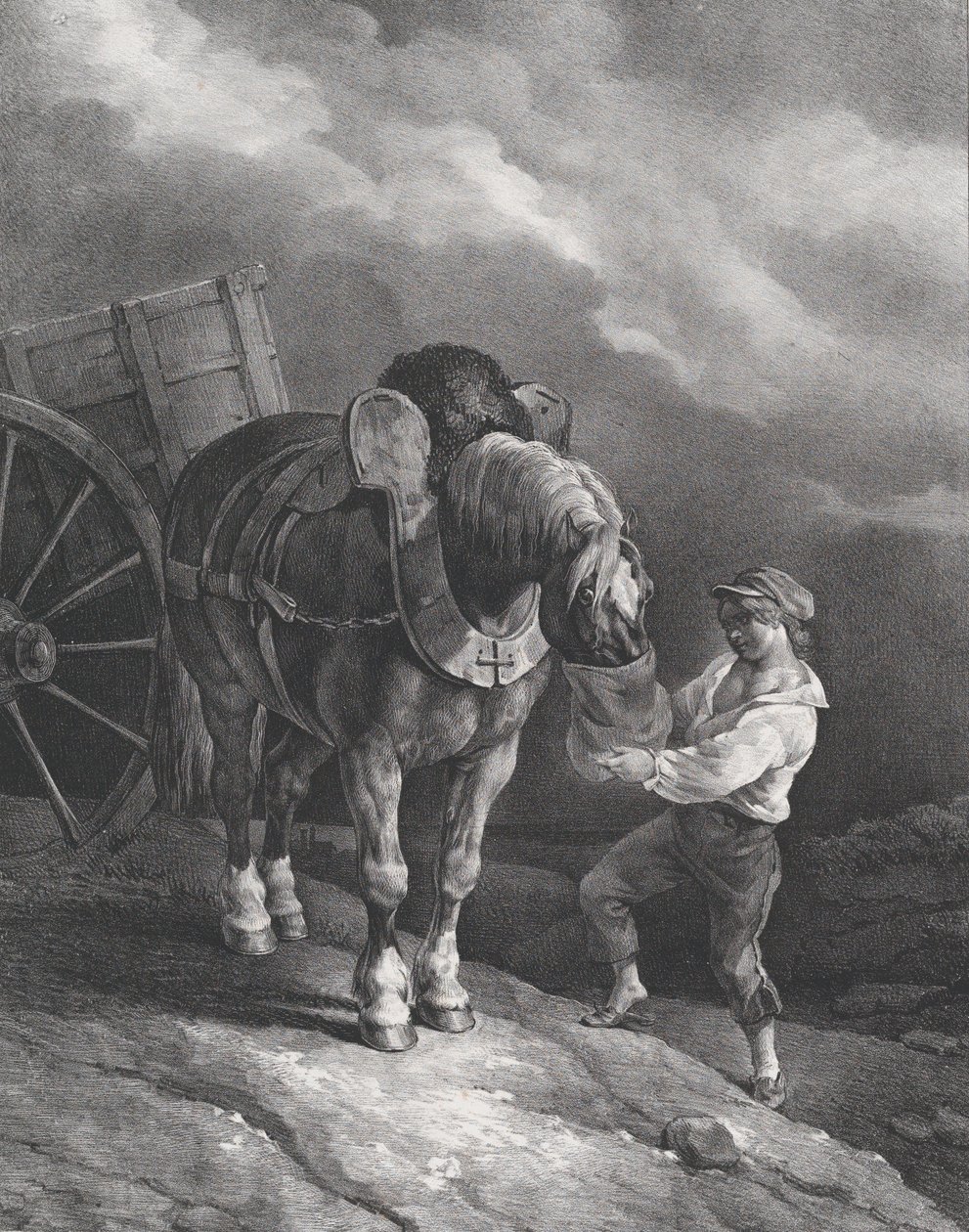 Araba Atı Burun Torbasından Besleyen Çocuk, 1822. by Theodore Gericault