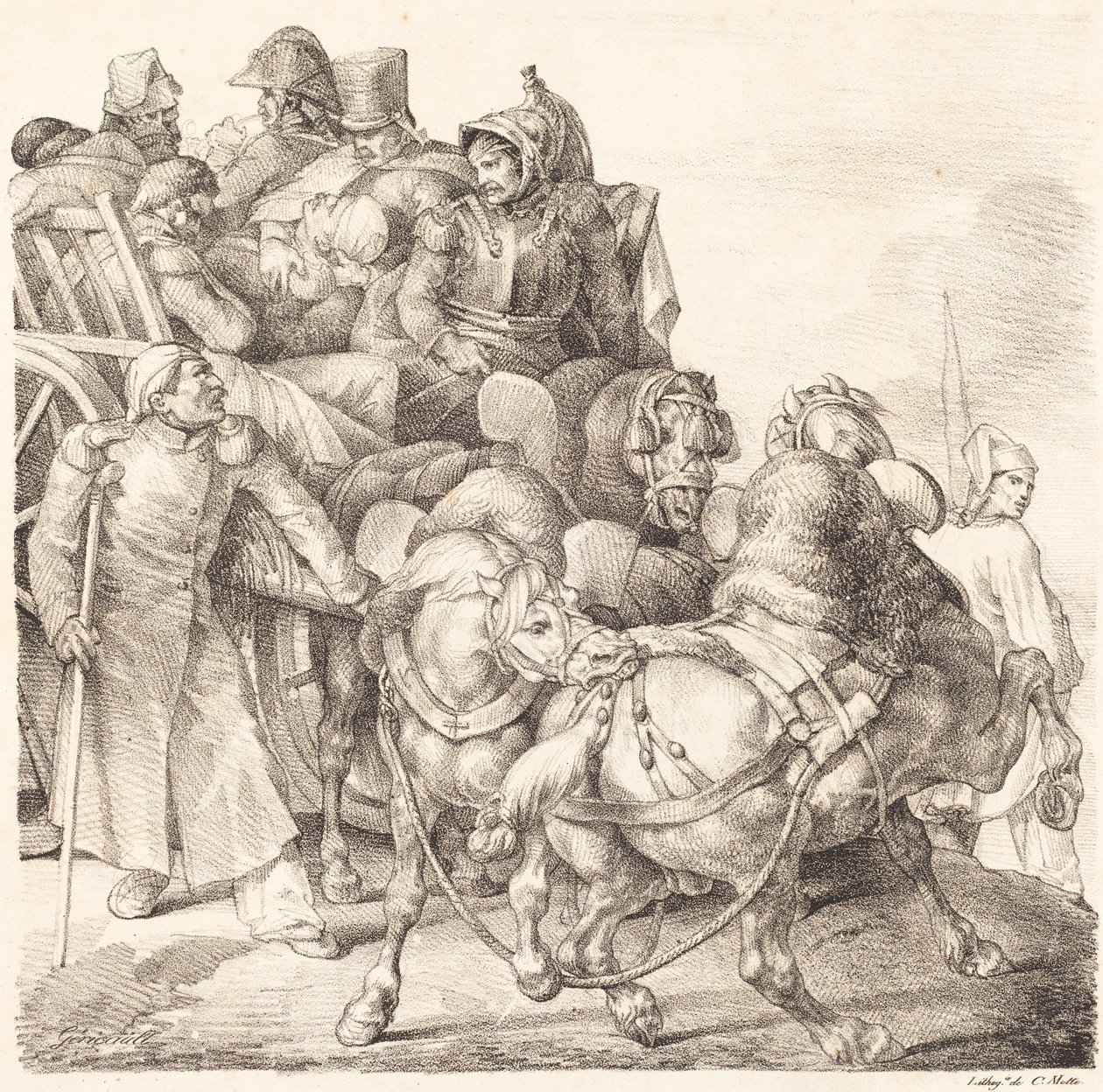 Yaralı Askerlerle Dolu Araba (Chariot Charge de soldats kutsadı) by Theodore Gericault