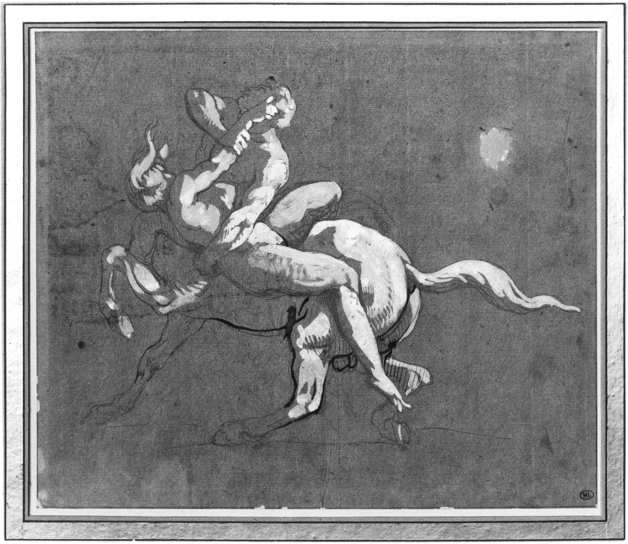 Centaur kidnapping a nymph (pen und ink und gouache on oiled paper) by Theodore Gericault