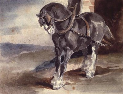 Bir evin yanında taslak at (kalem ve suluboya) by Theodore Gericault