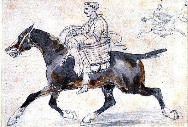 At sırtında İngiliz kasap (kalem ve sulu boya) by Theodore Gericault