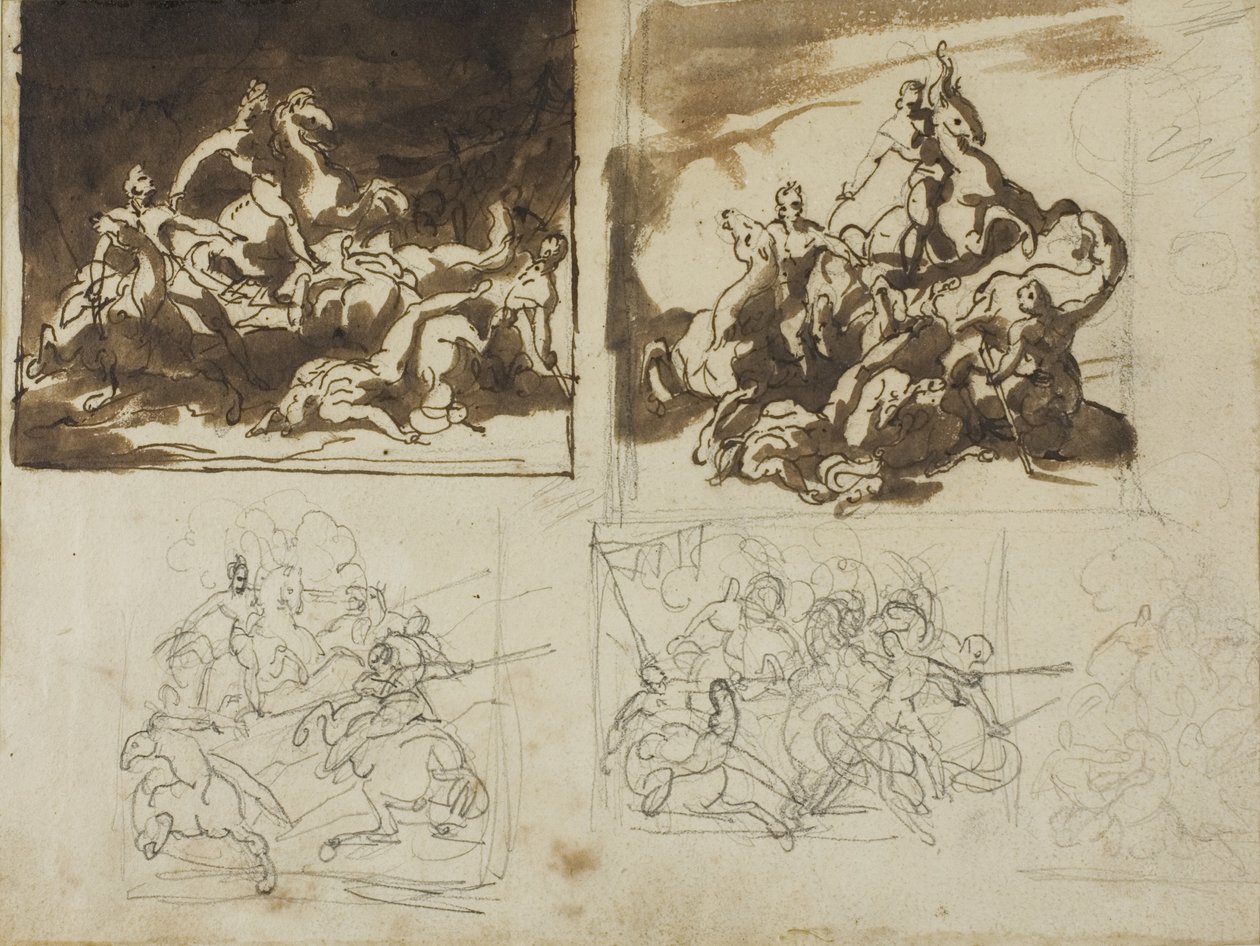 Bir Süvari Savaşı için Beş Eskiz, 1813-14 by Theodore Gericault