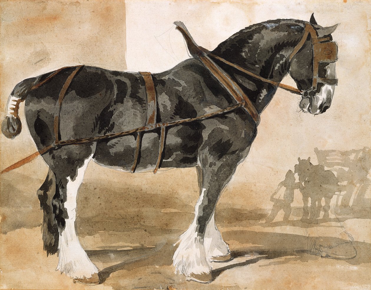 Koşumlu siyah at by Theodore Gericault